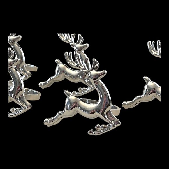 Set (6) Silver REINDEER NAPKIN RINGS Holders Holiday Christmas Table Decor 2.25" - Picture 6 of 13